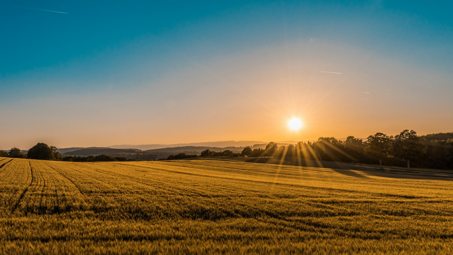 Sunset over Minnesota farmland near New Trier